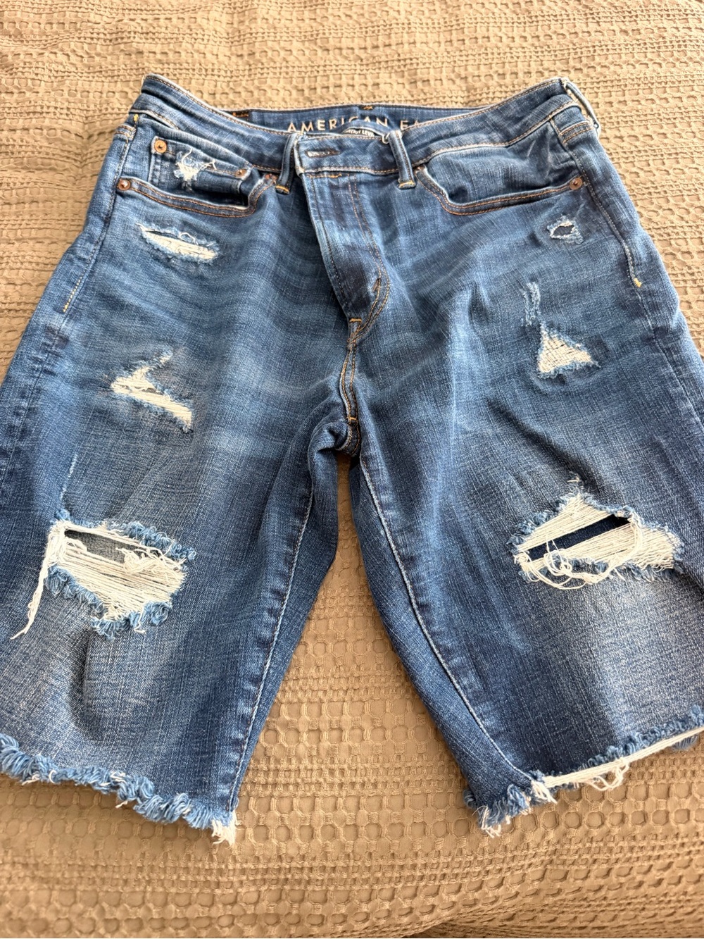 American Eagle Outfitters Distressed Blue Denim Cut-Off Shorts